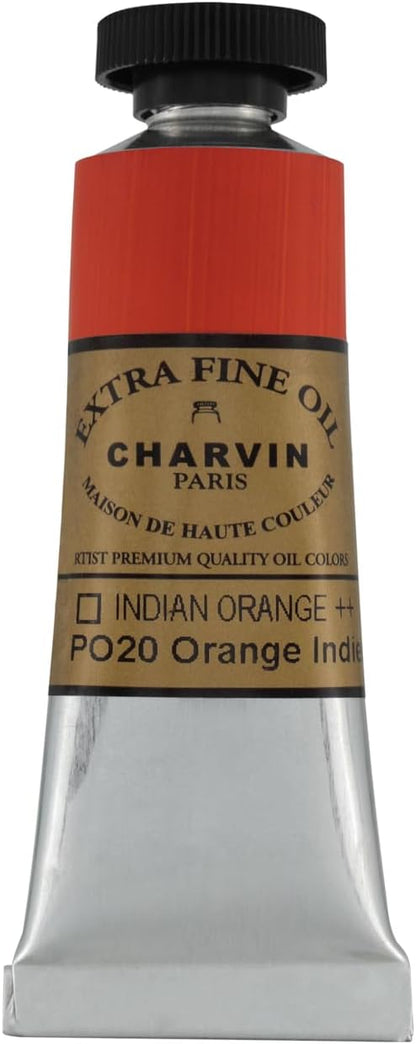 Charvin Extra Fine Oil Paint, Indian Orange 20 ml - Triple-Milled, Rich Texture, Poppy Oil-Based, Light-Fast, Handmade, Archival Quality
