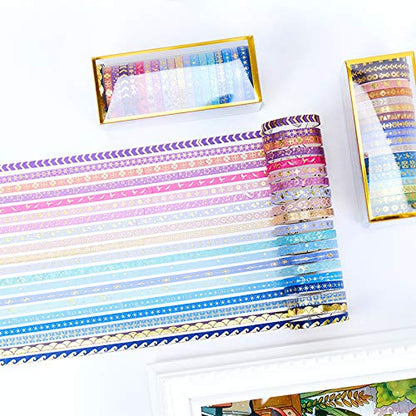 AEBORN Thin Purple Washi Tape - 20 Rolls 5mm Gold Foiled Skinny Washi Tape Set, Pretty Star Washi Tape for Bullet Journal, Scrapbook, Gift Packaging, DIY Crafts