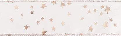 MEEDEE Rose Gold Star Satin Wired Ribbon - 2.5 Inch Pink Wedding Ribbon - 25 Yards Roll Christmas Decor