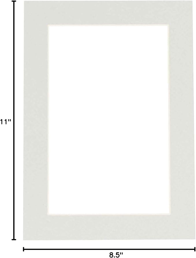 Pack of Ten Acid Free 8.5x11 Mats Bevel Cut for 7x9 Photos - Grey Precut Matboards With Backing Boards and Self Seal Photo Mat Bags For Pictures, Photos, Framing - 4-ply Thickness