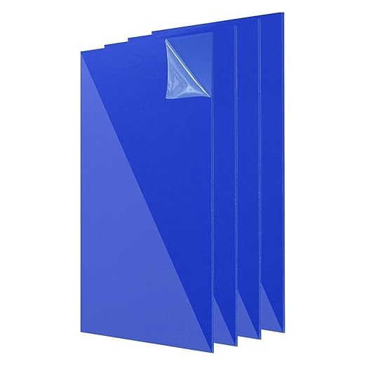 uxcell 4Pcs Acrylic Sheets 12x8 Inch Acrylic Panel 1/8 Inch-3mm Plastic Board for Picture Frames Sign Holders DIY Display Projects Craft, Clear Blue
