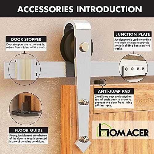 Homacer Brushed Nickel Non-Bypass Sliding Barn Door Hardware Kit, - Image 7