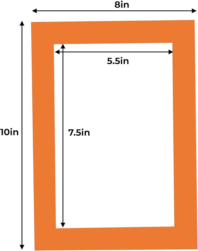 6x8 Mat for 8x10 Frame - Precut Mat Board Acid-Free Orange 6x8 Photo Matte Made to Fit a 8x10 Picture Frame, Premium Matboard for Family Photos, Show Kits, Art, Picture Framing, Pack of 10 Mats