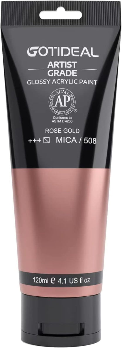 GOTIDEAL Acrylic Paint Metallic Rose Gold(120ml, 4.1 oz) Non Toxic Non Fading,Rich Pigments for Painters, Adults & Kids, Ideal for Canvas Wood Clay Fabric Ceramic Craft Supplies