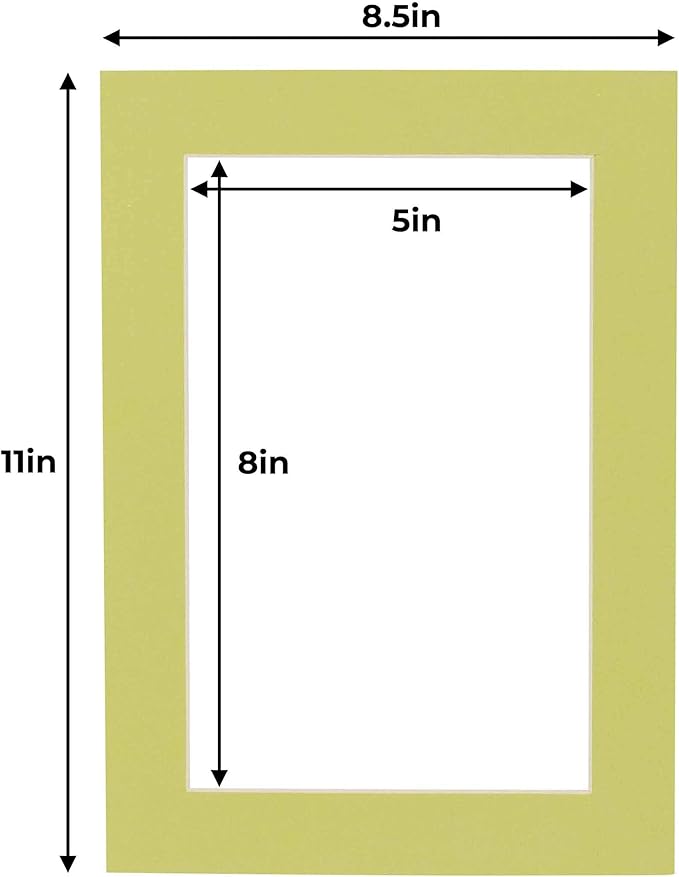 5.5x8.5 Mat for 8.5x11 Frame - Precut Mat Board Acid-Free Show Kit with Backing Board, and Clear Bags Pistachio Green 5.5x8.5 Matte For a 8.5x11 Picture Frame Matboard for Framing, Pack of 25 Mats