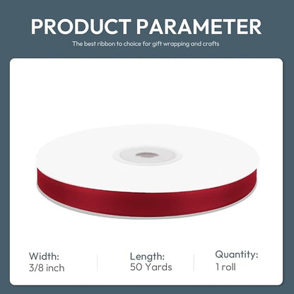 KMER LIFE 3/8" Wide x 50 Yards Wine Red Single Faced Polyester Satin Ribbon, Wine Red Satin Ribbon Perfect for Wedding Decor, Wreath, Crafts, Gift Wrapping & Other Projects (Wine Red)