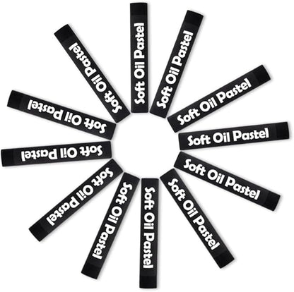 Mifuner Soft Oil Pastels Set (12 Sticks), Single Colors Heavy Oil Pastels Vibrant and Creamy,Pastel Art Supplies for Artists,Gallery Oil Painting Stick,Beginners,Adult Art Drawing Black