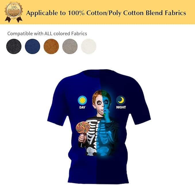 TransOurDream Luminous Heat Transfer Paper for T Shirts (10 Sheets, 8.5x11'', Glow 2.0) Printable Heat Transfer Vinyl for Inkjet Printer Iron on Transfers for Light & Dark Fabrics (TRANS-GD2-12)