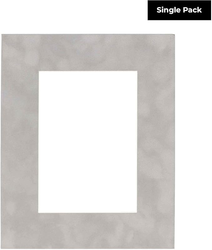 8x10 Mat Bevel Cut for 5x8 Photos - Acid Free Light Grey Suede Precut Matboard With Backing Board and Crystal Clear, Self Seal Photo Mat Bag - For Pictures, Photos, Framing - 4-ply Thickness