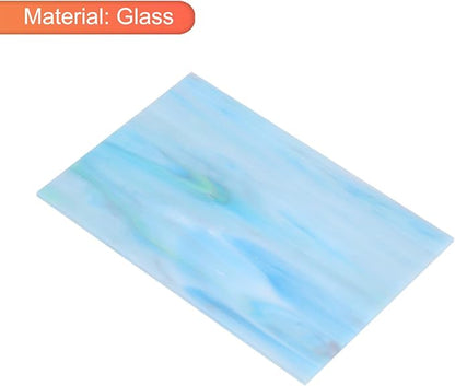 MECCANIXITY 2 Pcs Stained Glass Sheet Mosaic Tile 7.9 Inch x 5.9 Inch Teal Stained Glass Sheets for Crafts DIY Art Project