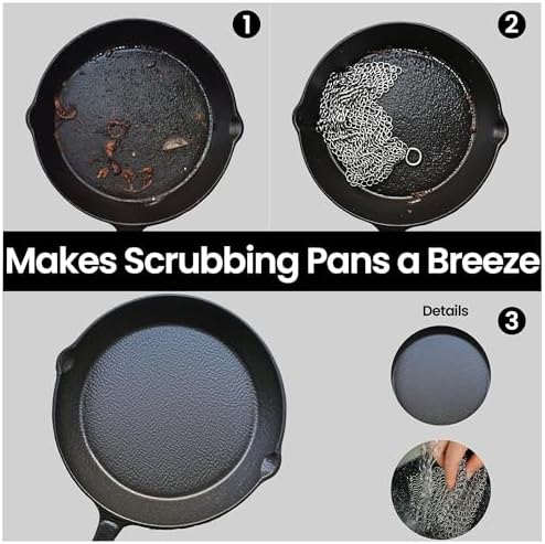 TOPULORS 316L Stainless Steel Cast Iron Scrubber Chaimmail Link 7 in Round - Image 3