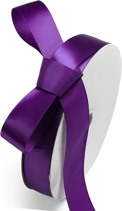 1" x 100 Yards Regal Purple Polyester Satin Ribbon Single Faced Bulk Fabric Ribbons for Gift Wrapping, Crafting, Bows Making, Flower Bouquet, Wedding, Home Decor