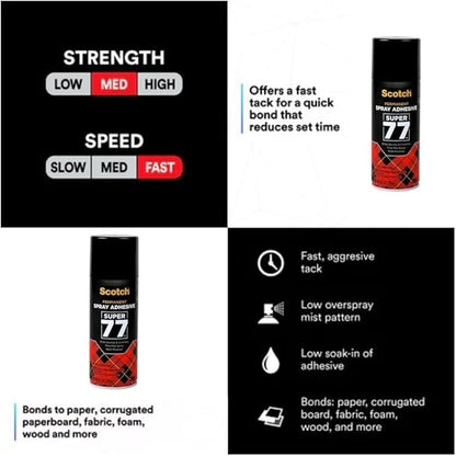 Scotch Super 77 Multipurpose Adhesive Spray, Bonds to Fabric, Cardboard, Plastic, Metal, Wood, Felt, and More, 10.7 Ounces (7716)