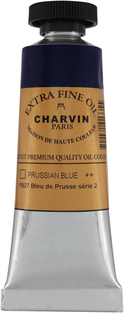 Charvin Extra Fine Oil Paint, Prussian Blue 20 ml - Triple-Milled, Rich Texture, Poppy Oil-Based, Light-Fast, Handmade, Archival Quality