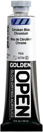 OPEN Slow-Drying Acrylics by GOLDEN, Cerulean Blue Chromium, 2 fl oz. tube, Professional Acrylic Paint, Semi-Transparent