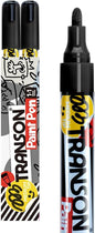 TRANSON 2 Black Permanent Paint Markers for Fabric Rock Craft Diy Painting Medium Tip Oil Based Waterproof
