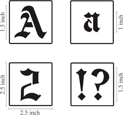 1.5 Inch Alphabet Letter Stencils for Painting - 70 Pack Old English Letter Stencil Templates with Numbers and Signs for Painting on Wood, Reusable Letter Stencils for Chalkboard Wood Signs & Wall Art