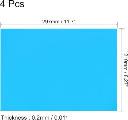 uxcell 4Pcs A4 Gel Light Lighting Filter Overlay Transparent Color Correction Plastic Vinyl PVC Sheets Photography Television Blue,0.2mm