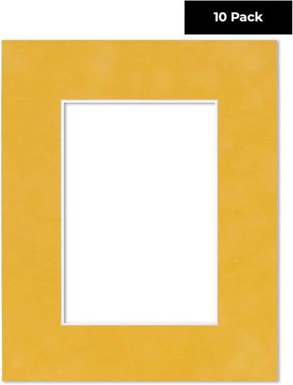 Pack of Ten Acid Free 8x10 Mats Bevel Cut for 5.5x8.5 Photos - Sunrise Yellow Suede Precut Matboards With Backing Boards and Self Seal Photo Mat Bags For Pictures, Photos, Framing - 4-ply Thickness