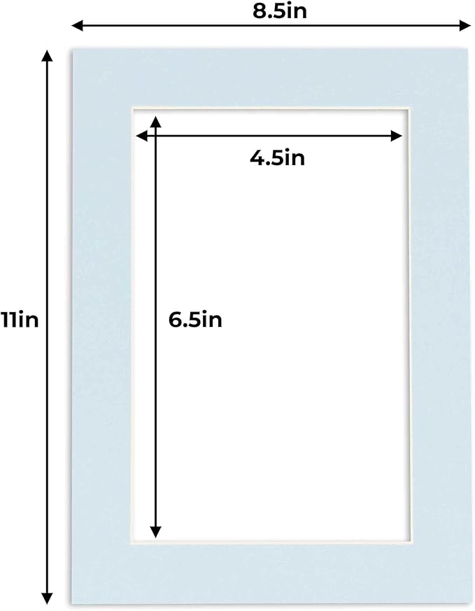 5x7 Mat for 8.5x11 Frame - Precut Mat Board Acid-Free Baby Blue 5x7 Photo Matte Made to Fit a 8.5x11 Picture Frame, Premium Matboard for Family Photos, Show Kits, Art, Picture Framing, Pack of 25 Mats