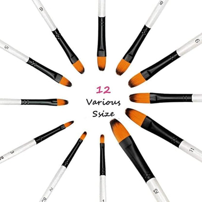 Filbert Paint Brushes Set, 12 PCS Artist Brush for Acrylic Oil Watercolor Gouache Artist Professional Painting Kits with Synthetic Nylon Tips