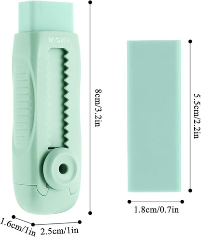 M&G 4+1 Pack Rubber Erasers Sliding Retractable Eraser, Soft Cute Erasers Push Pull Large Pencil Eraser with Plastic Sleeve 4 Refill Eraser for Students Kids, School Office Home Supplies (Green)