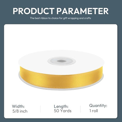 KMER LIFE 5/8" Wide x 50 Yards Yellow Single Faced Polyester Satin Ribbon, Yellow Satin Ribbon Perfect for Wedding Decor, Wreath, Crafts, Gift Wrapping & Other Projects (Yellow)