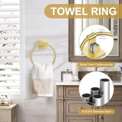 Brushed Gold Bathroom Hardware Towel Bar Set, 5 Pieces Double Dase Toilet Paper - Image 3