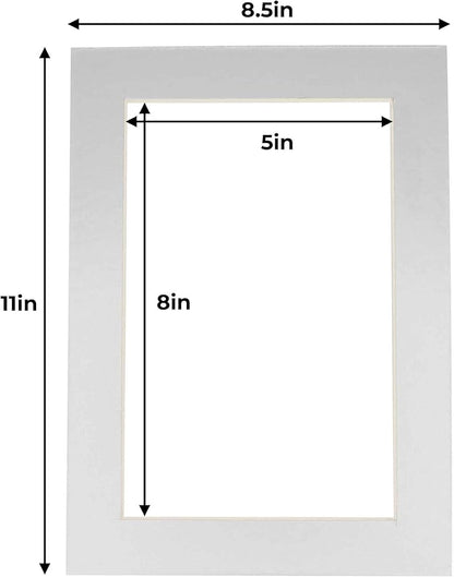 5.5x8.5 Mat for 8.5x11 Frame - Precut Mat Board Acid-Free Metallic Silver 5.5x8.5 Photo Matte for a 8.5x11 Picture Frame, Matboard for Family Photos, Show Kits, Art, Picture Framing, Pack of 10 Mats