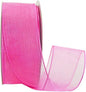 Ribbon Bazaar Sheer Organza Wired Ribbon - 100% Polyester Wire Edged Ribbon for Floral Decor, Table Arrangements, Apparel Embellishment & More - 2-1/2" Hot Pink 50yd