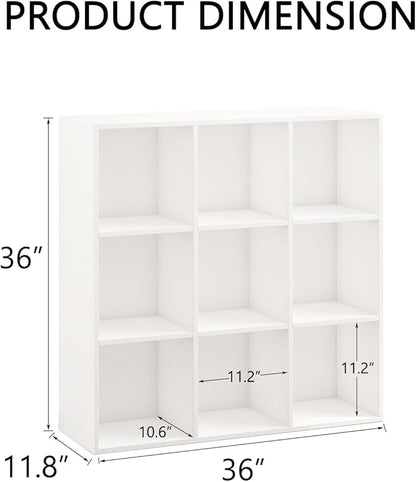 Wooden 9 Cube Storage Organizer with Closed Back Panel,White Cube Shelf Heavy Duty Cubby Storage Organizer with Compartments for Living,Display Shelf,Bookshelf