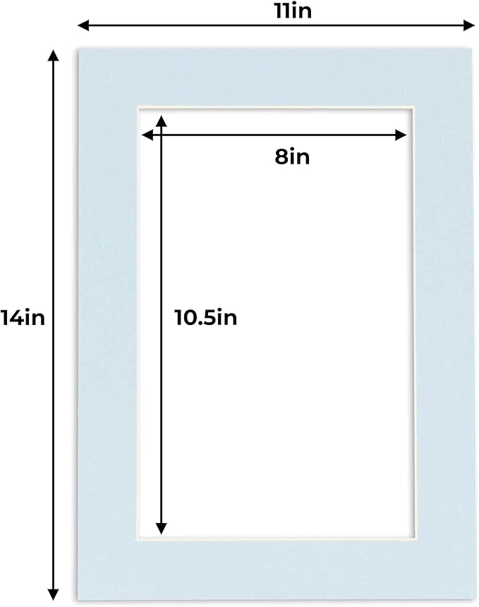 11x14 Mat for 8.5x11 Photo - Precut Baby Blue Picture Matboard for Frames 11 x 14 Inches - Bevel Cut Matte to Display Art 8.5 x 11 Inches - Acid Free Pack of 10 MATS with Backing Boards & Clear Bags