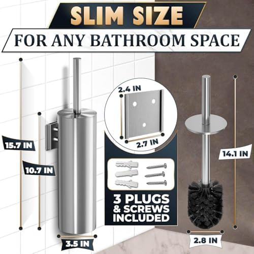 Silver Toilet Brush and Holder Set, Stainless Steel - Image 2