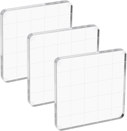 PATIKIL Acrylic Stamp Block, 3 Pack Stamping Block Square Shape with Lines Decorative Mounting Blocks Set for Scrapbooking DIY Crafts Card Making, 2x2