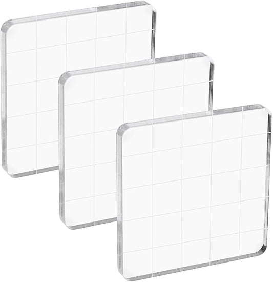 PATIKIL Acrylic Stamp Block, 3 Pack Stamping Block Square Shape with Lines Decorative Mounting Blocks Set for Scrapbooking DIY Crafts Card Making, 2x2