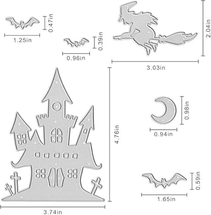 Metal Die Cuts Halloween Castle Witch Bat Cutting Dies Embossing Stencil Template for Card Making Scrapbooking Paper Craft Album Stamps DIY Decor