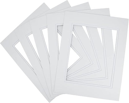 Golden State Art, 11x14 Double Mats for 8x10 - for Photos, Pictures, Frames - Acid-Free, 5 Pack, Off White Over Off White
