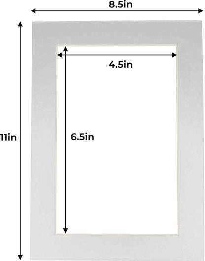 5x7 Mat for 8.5x11 Frame - Precut Mat Board Acid-Free Show Kit with Backing Board, and Clear Bags Metallic Silver 5x7 Photo Matte For a 8.5x11 Picture Frame Matboard for Framing, Pack of 25 Mats