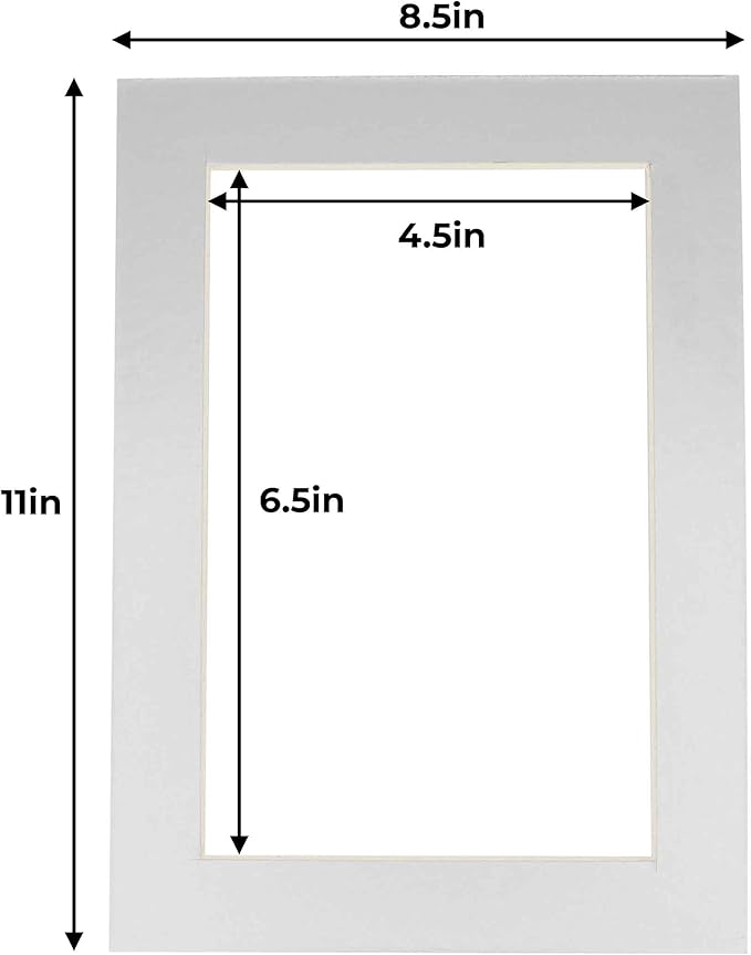 5x7 Mat for 8.5x11 Frame - Precut Mat Board Acid-Free Metallic Silver 5x7 Photo Matte For a 8.5x11 Picture Frame, Premium Matboard for Family Photos, Show Kits, Art, Picture Framing, Pack of 25 Mats