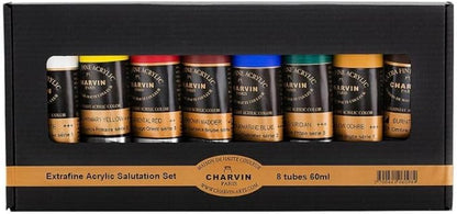 Charvin Extra Fine Professional Acrylic Paint - Salutation Set of 8-60ml Tubes, Triple-Milled, Lightfast Pigments, Open Stock Artist Acrylic Paints in Nature-Inspired Hues