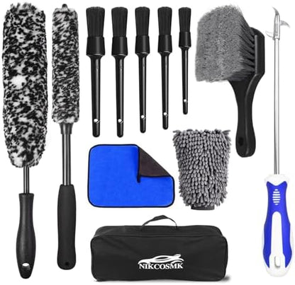 12Pcs Wheel Brush Kit for Cleaning Wheel and Tire, Wheel and Rim Brush by NIKCOSMK