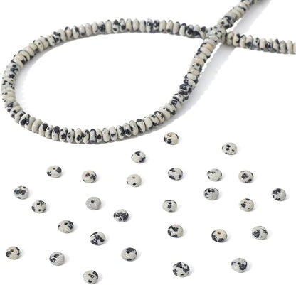 Natural Dalmatian Disk Stone Beads 4x2mm 160pcs Rondelle Loose Semi Gemstone Beads for Jewelry Making Design