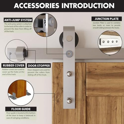 Homacer Brushed Nickel Non-Bypass Sliding Barn Door Hardware Kit, - Image 4