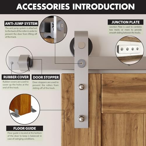 Homacer Brushed Nickel Non-Bypass Sliding Barn Door Hardware Kit, - Image 4
