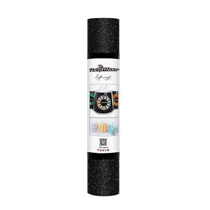 TECKWRAP Black Glitter Vinyl Permanent – Shimmer Vinyl Adhesive Vinyl Roll 1ft x 5ft, Glitter Black Vinyl for DIY Crafts Designs