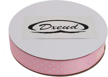 Polka Dot Grosgrain Ribbon 25 Yard Each Roll 100% Polyester (5/8", Pink)