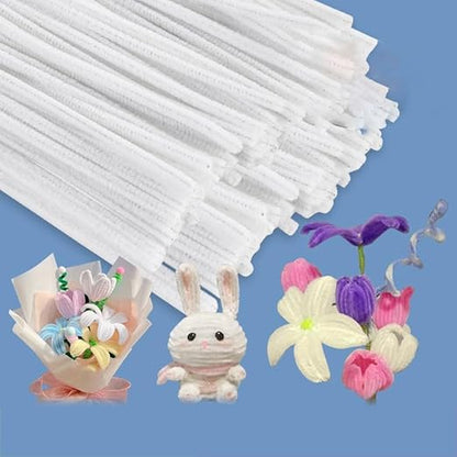 100 Pieces Pipe Cleaners Chenille Stem, Solid White Color Pipe Cleaners Set for Pipe Cleaners DIY Arts Crafts Decorations, Chenille Stems Pipe Cleaners (White)