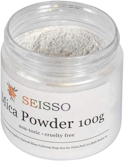 Pearl Sliver White Mica Powder for Epoxy Resin 3.5 oz /100g Powdered Pigment for Soap Colorant Bath Bomb Dye, Cosmetic Grade for Lip Gloss, Acrylic Nails Polish, Craft Projects