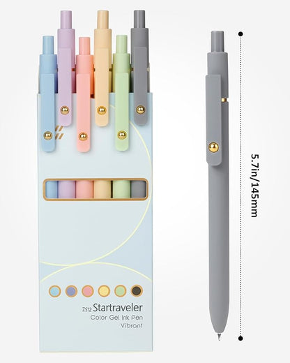 FIOVER Colored Pens, 6 Pack Colorful Gel Pens, Quick-Dry 0.7mm Medium Point for Journaling, Note Taking, Doodling, Aesthetic Office School Supplies, Gifts for Women Men(Multiple Colors)