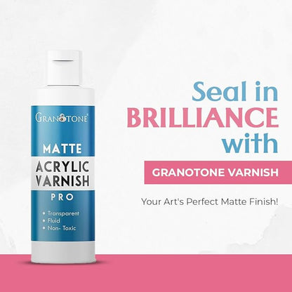 GRANOTONE Acrylic Artist's Varnish | Matte Finish | Non-Yellowing | Non-Toxic | Anti-Crazing Formula | for Pro Artists, Hobby Painters & Kids | Made in India | 100 ML (3.38 fl oz)